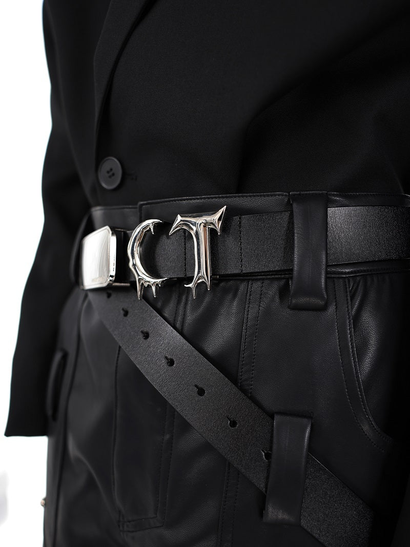 Pioneer Three-dimensional Metal Belt Irregular Stitching Design Trendy Belt Men And Women