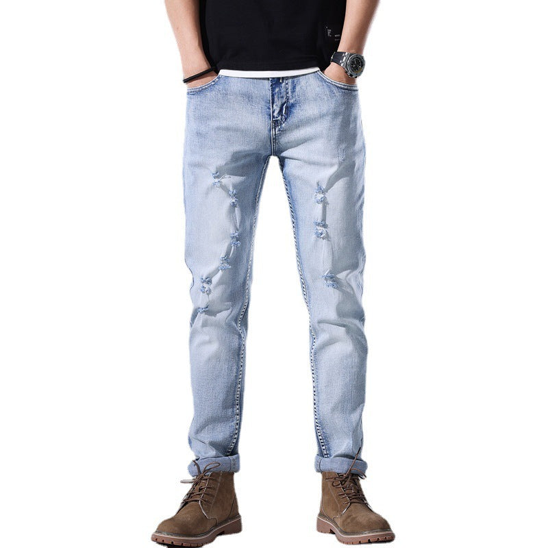 Jeans Men's Slim-fit Ripped White All-matching Casual Pants