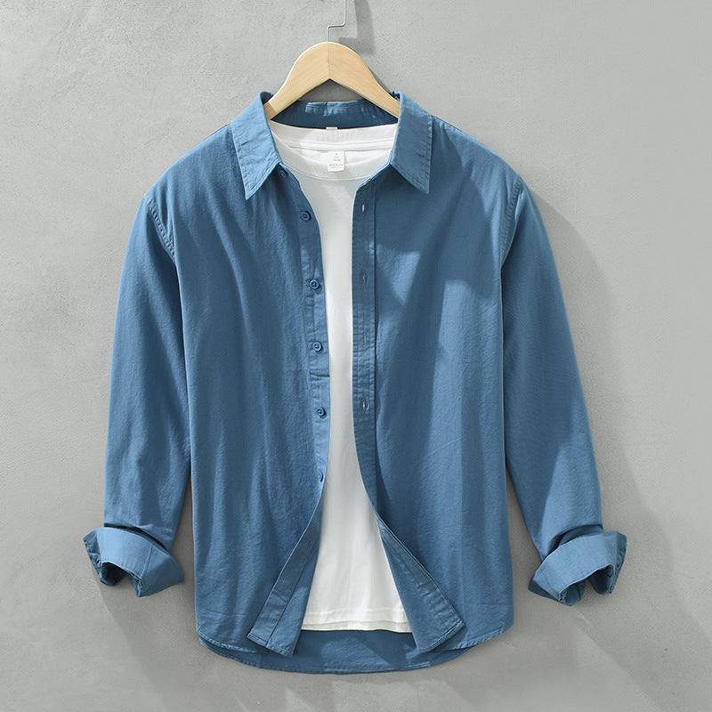 Solid Color Long Sleeve Basic Men's Retro Casual Shirt