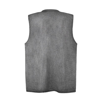 Flame Letter Puff Print Casual Vest