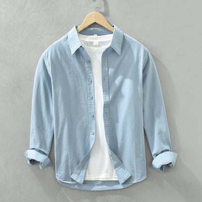 Solid Color Long Sleeve Basic Men's Retro Casual Shirt