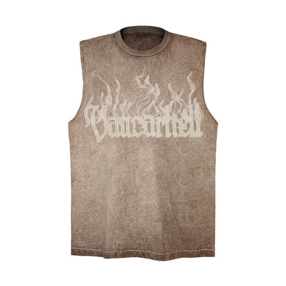 Flame Letter Puff Print Casual Vest