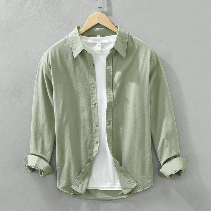 Solid Color Long Sleeve Basic Men's Retro Casual Shirt