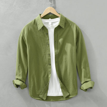 Solid Color Long Sleeve Basic Men's Retro Casual Shirt