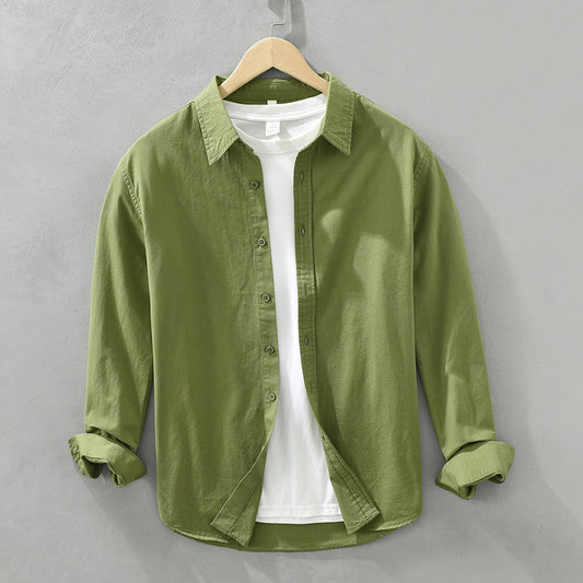 Solid Color Long Sleeve Basic Men's Retro Casual Shirt